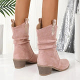 Shoes for women on Sale Leather Solid Slip-on Women's Boots 2023 High Quality Autumn Square Heel Round Toe Heeled