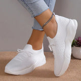 Women's Breathable Knitted Sneakers Autumn Comfort Thick Bottom Walking Shoes Women Non Slip Mesh Flat Shoes Size