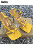 Sandals Summer High Heels Sandal Shoes Fashion Brand Strap Flip Flops Sexy Thin High Heel Pumps Square Toe Shoes