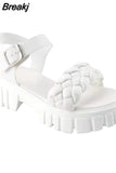 Trend Women Candy Color Sandals Summer Platform Chunky Heels Open Toe Solid Weave Buckle Strap Ladies Punk Shoes