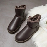 boots Winter Plus Velvet PU Waterproof Mid-Tube Snow Boots Thickened Warm Women's Boots 35-41 Flat-Heeled Cotton