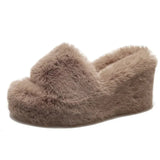 Winter Wedge Fluffy Slippers Woman 2023 New Home Fur Slippers for Women Chunky Platform Slides Cozy Fuzzy Indoor