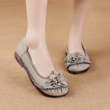 Layer Cowhide Summer New Soft Bottom Beef Tendon Bottom Women's Shoes Ethnic Wind Flower Leather Single Shoes Middle-Aged And Elderly Mother