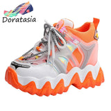 Spring Women Flats 2022 New Mixed Color Lace Up Height Increasing Women Sneakers Casual Leisure Comfy Platform