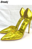 colorful women shoes 8cm 10cm 12cm high heels pointed toe plus size 33-45 work party dating slip on pumps QP186
