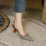 Retro 5cm High-heeled Women's Shoes Sandals Pointed Toe Lattice Side-space High-heeled Shoes New Fashion Single