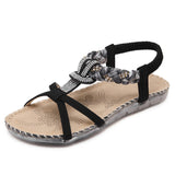 Boho Bohemian National Rhinestone Crystal Diamond Flat Shoes Women Sandals Summer Ethnic Beach Casual Shoes Plus