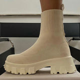 Women Boots 2022 Platform Boots For Autumn Winter Shoes Slip On Platform Shoes Women Ankle Boots White Heels Short Botas