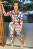 Autumn 2 Piece Sets African Sets For Women Retro Print Loose Long Shirt And Skinny Long Pants Sexy Fall Fashion