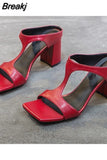 Women's High Heel Shoes 2023 Spring New Slippers Fashion Versatile Solid Color Medium Heel Thick Heel Square Toe Sandals