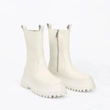 Boots Women Shoe Autumn Artificial Leather Round Toe Side Zipper Lace-Up Mid-Calf Goth Boots Platform Kawaii Botas