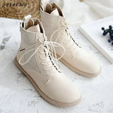 Retro Women Boots Flat Heel Winter Warm Casual Short Boots Handmade Lace-Up Ankle Boots Mori Girl Simple Women