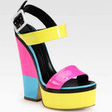 Peep Toe Multicolor Platform Block High Heels women's Sandals Brand Design Wedding Dress Shoes Summer New