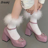 Spring New Mary Jane Shoes Women Square High Heel Pumps Shoes Fashion Ankle Strap Ladies Elegant Office Lady