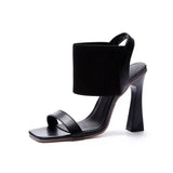 Breakj Spring And Summer New High Heel Single Shoes Design Sense Niche Women's Shoes Casual Pure Black Elastic Belt Heel Sandals