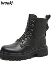 New Autumn Boots Women's Shoes Woman Fashion Round Toe Leather Ankle Boots Winter Stretch Black Comfortable Short