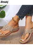 Women Platform Sandals Beach Casual Wedges Flip Flops Premium Orthopedic Open Toe Big Toe Anti-slip Outdoor PU Leather