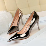 Breakj Fashion Sexy Metal With High Heel Shallow Pointed Nightclub Show Thin High Heels Women's Shoes Single