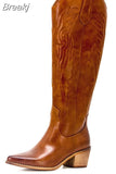 Western Boots 2023 Hot Fashion Pointed Toe Embroidery Vintage Style Country Knee-high Boots Retro Dress Comfort