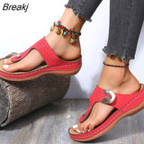 Beach Wedges Ladies Shoes For Retro Casual Women Flat Platform Sandals Mid-heel Shoe Flower Shoes Flip-flops