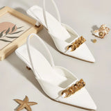 Summer New Pointed Shallow Mouth Single Shoes Women Soft Leather Chain Boat Shoes Sexy Small Thin Heel