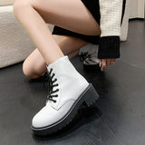 Chunky Platform Combat Boots Women 2023 Back Zipper Pu Leather Ankle Boots Woman Punk Thick Bottom Motorcycle Botas