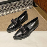 Retro Bowknot oxfords woman flats slip on thick heels loafers british pointed toe small leather shoes women plus size