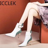 Black Soft Leather Women's Boots Retro Belt Buckle Pointed Toe Boots Side Zipper High Heels Shoes for Women