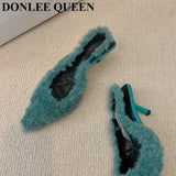 Spring New Brand Pointed Toe Slingback Shoes Thin Heels Shallow Slip On Ladies Elegant Sandals Green Pumps For Dress