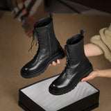 Real Fur Boots for Women Winter Shoes Genuine Leather Black White Ankle Booties Wool Warm Flat Platform Chunky