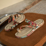 Summer Women Beach Bohemian Print Flip Flops Fashion Flower Rhinestone Weave Gladiator Non-slip Slides Slipper