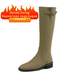 Women Knee High Boots 2022 Luxury Split Cow Genuine Leather Brown Black ZIP Low Block Heel High Quality Long Boot Handmade