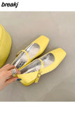 New Spring Summer Shoes Women Flat Heels Square Toe Mary Jane Ballet Flats Rainbow Candy Color Ballerina Soft Casual