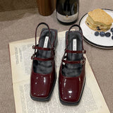 Spring New Retro Small Leather Shoes Square Head Double Buckle Strap Mary Jane Thick Heels Sandals for