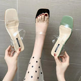 Fashion Women Low Mid Heels Beautiful Transparent Sexy Slippers