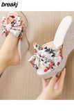 Women Wedges Platform High Heels Beach Slippers Bow Thick Slides 2023 Summer Fashion Pumps Women Shoes Dress Flip