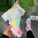 Women Ankle Boots Crystal Rhinestone Slip On Platform PU Leather Women's Booties Spring Autumn Females