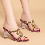 Diamond Sandals, Women's High-Heeled Slippers, Summer Rough Heels With Diamond-Encrusted Crystals, Fashionable Heels, Sandals And