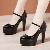 Platform High-Heeled Shoes Lacquered Leather Buckle Model Catwalk Etiquette Women's Shoes New Pointed Stilettos Professional Work