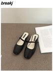 Brand Slippers Women Square Toe Slip On Mules Shoes Fashion Mary Janes Flats Heel Ladies Slides Female Spring Loafers
