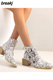 Boot Square Heel Women Boots Buckle Ankle New Pointed Toe Lady Shoes Spring Autumn Footwear Casual Heels