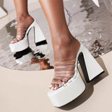 Size 46 High Heels Women's Slippers Slip On PVC Platform Shoes For Woman Summer Dress Elegant Trendy Casual Concise