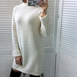 Winter Solid Knitted Cotton Sweater Dresses Women Fashion Loose O-neck Pullover Female Knitted Dress Vestidos