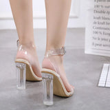 Heels Sandals Women PVC Transparent Heels Summer Shoes Woman Party Suede Ankle Strappy Sandalias Mujer 2023 Female