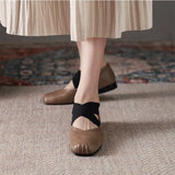 Elastic band ballet flats woman designer shoes for women heels loafers retro square toe grandma shoes femme
