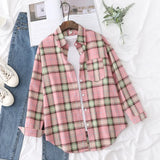 New Fashion Loose Womens Plaid Shirt Fresh College Style Design Blouses And Tops Long Sleeve Casual Female Checked