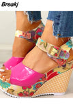 Leisure print bohemia Wedges Women Shoes sandal 2023 Summer Sandals hook&loop Platform High Heels Shoes