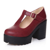 New T-Strap Buckle Strap Solid Mary Janes Platform Women Shoes Woman Casual Spring Autumn Pumps Large Size