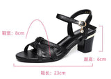 6CM Summer Women Sandals PU Leather 2023 New Large Size Comfort Square Heel Sandals Open Toe Shoes Woman Fashion