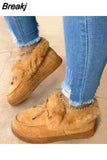 Women Winter Cotton Shoes Ladies Bowknot Plush Warm Snow Boots Casual Solid Color Flat Short Boots Furry Females